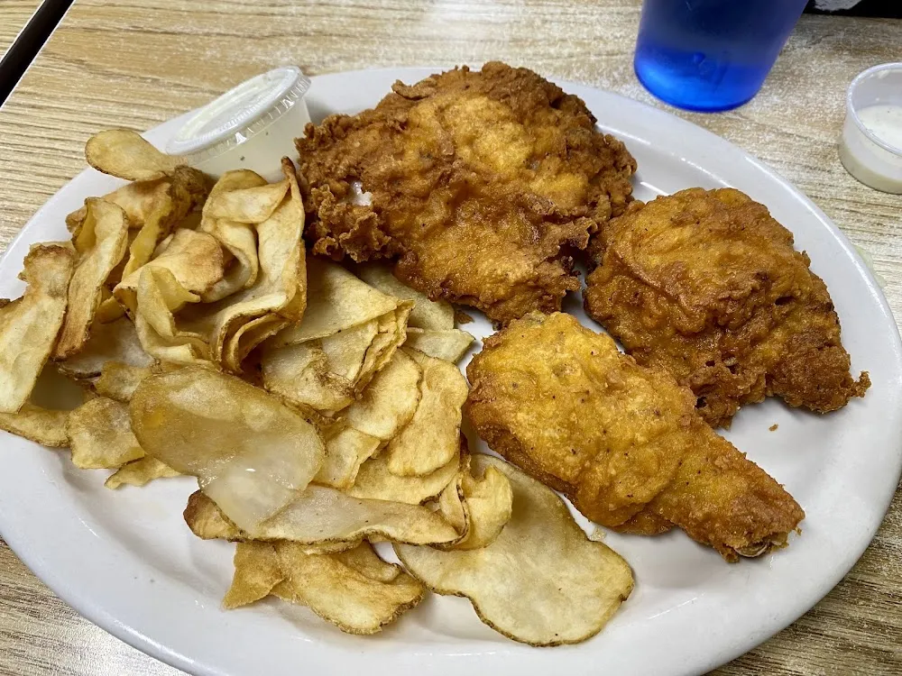 Fried Chicken Dinner with Homemade Potato Chips